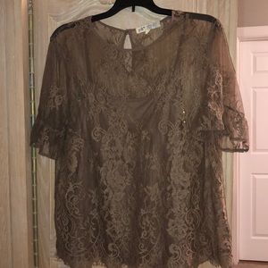 SOLD! Women’s Jolt silky tank with lace overlay blouse